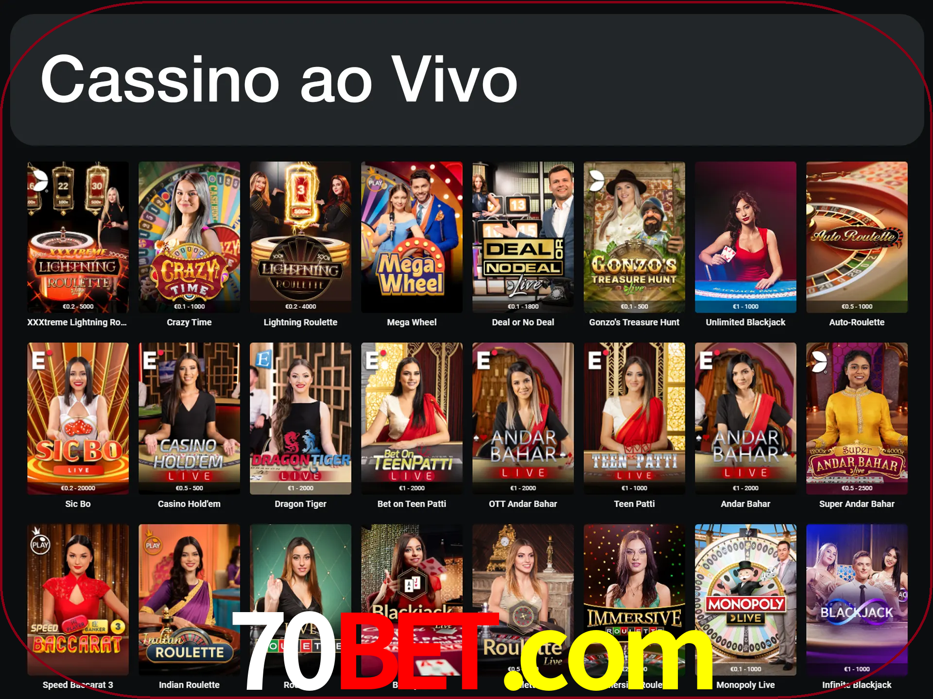 Jogue jogos de cassino com um verdadeiro dealer.