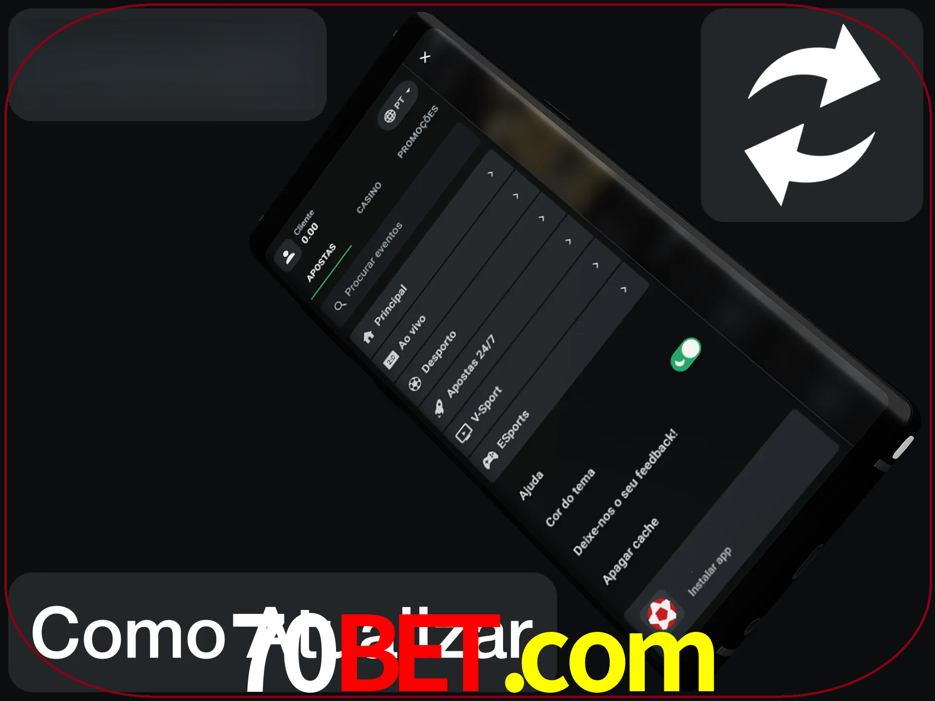 O aplicativo é atualizado automaticamente quando você faz o login.